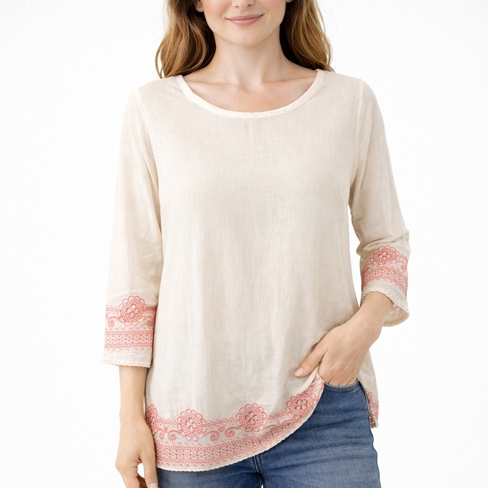 Women's Cream Top with Pink Accents